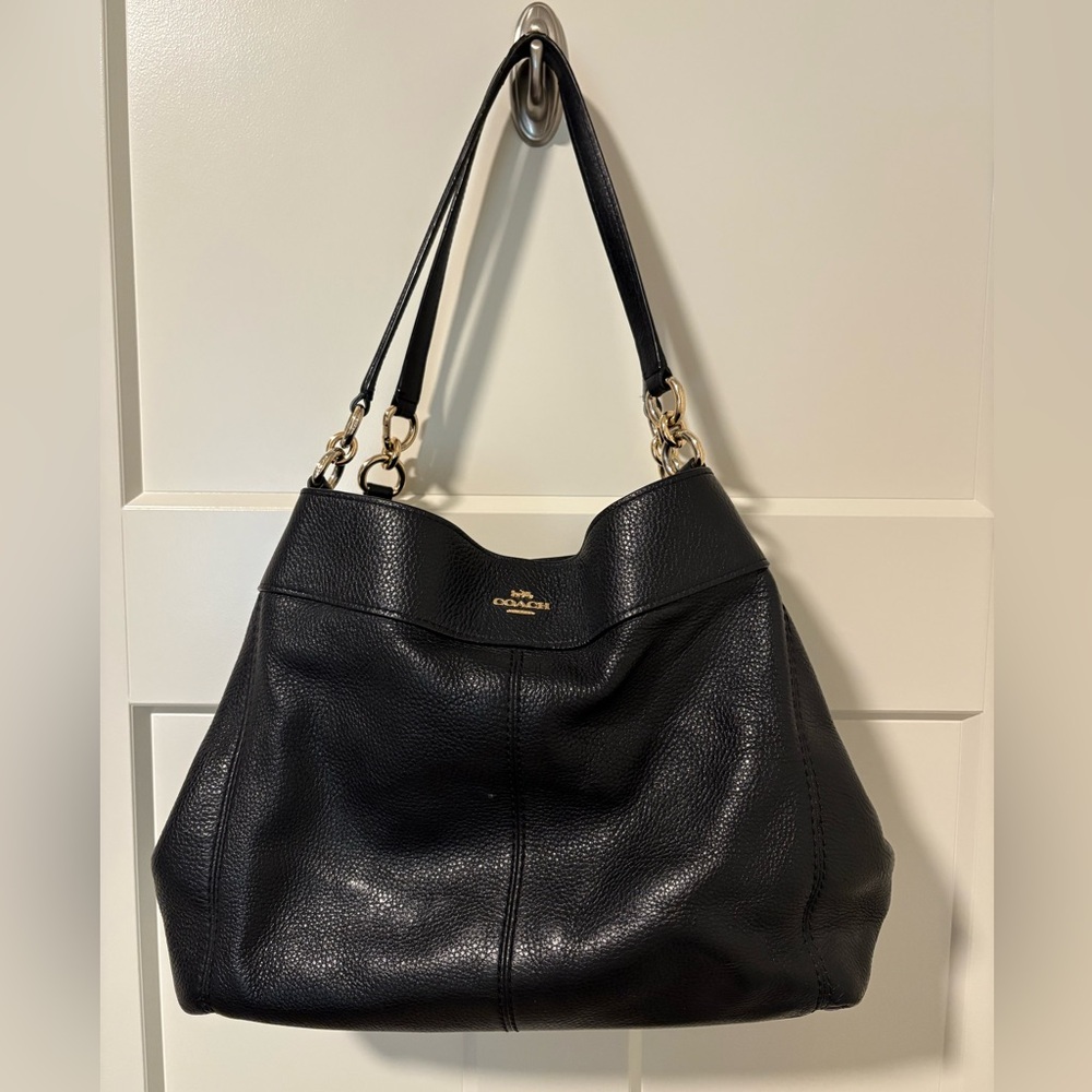 Black leather COACH Hallie handbag